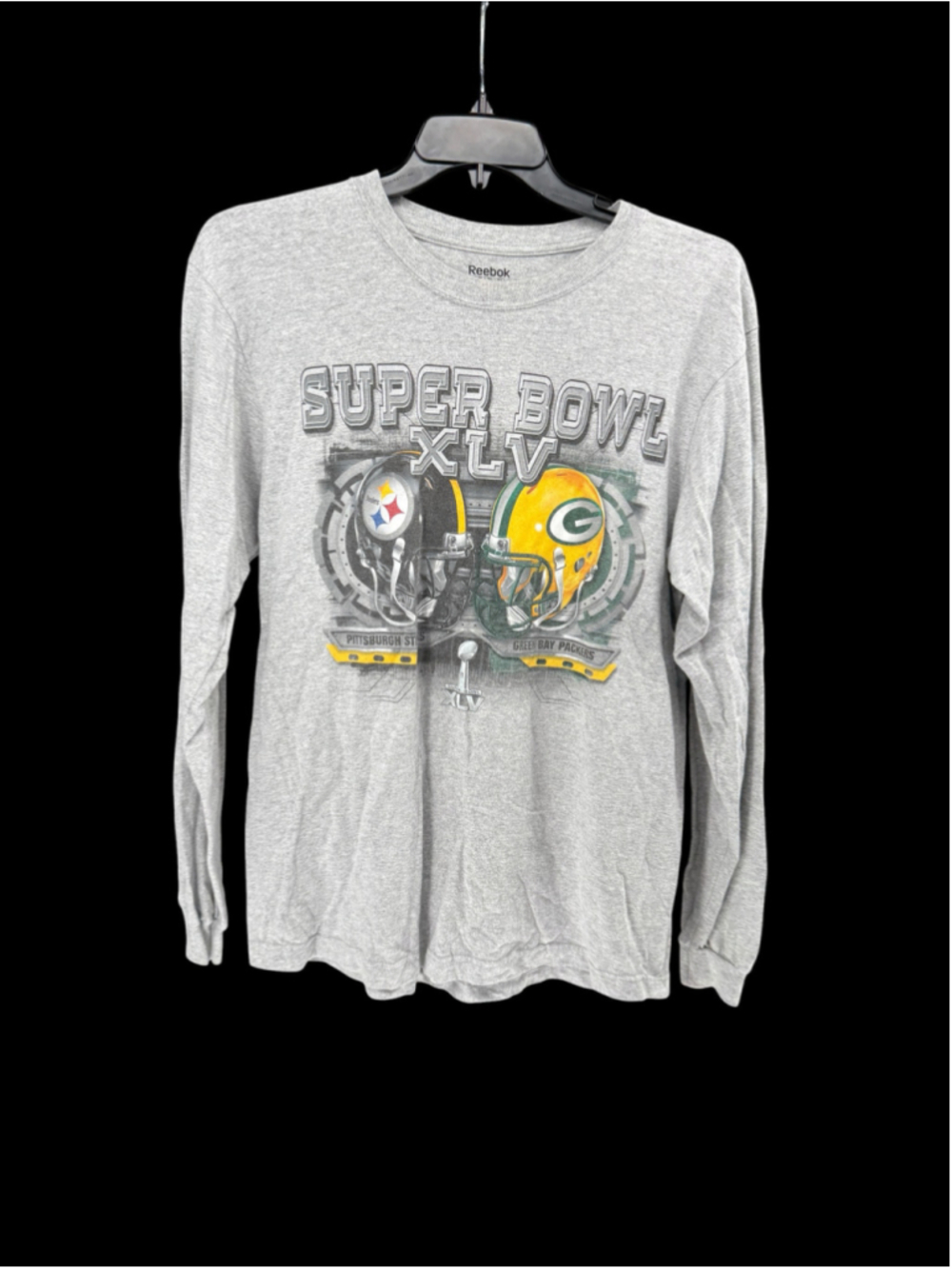 Men's Reebok Super Bowl XLV Long Sleeve Tee Grey Size L